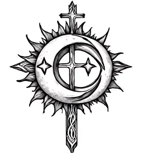 Sun Moon Stars And A Cross Intertwined