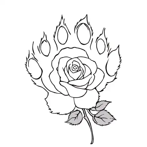 A Black And White Tattoo Of My Cat's Paw With A Rose