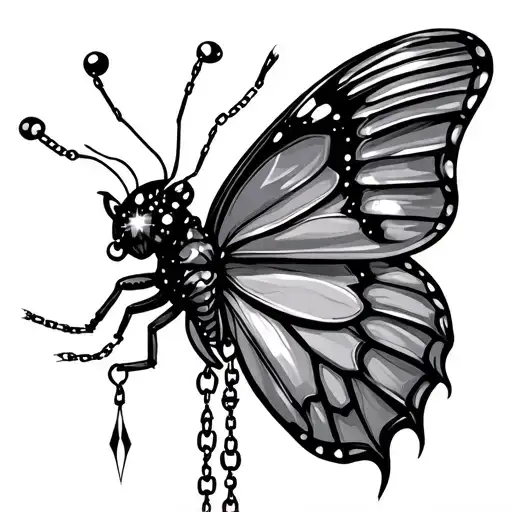 Edgy Hutterfly With Sparkles And Chains Drilling Down Its Wings