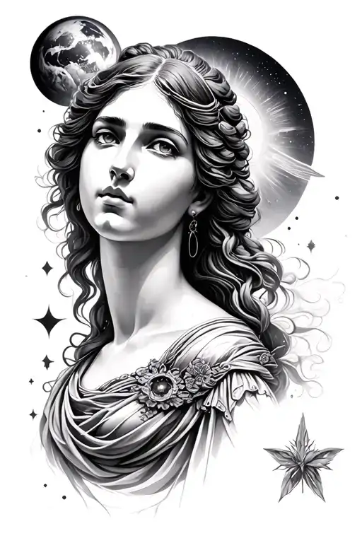 Greek Goddess With Universe Realistic