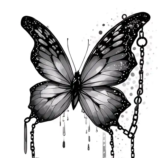 Digital Butterfly With Sparkles And Chains Drilling Down Its Wings