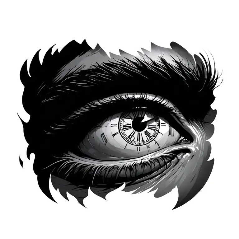 Mans Right Eye With A Clock With Roman Numbers In The Pupill