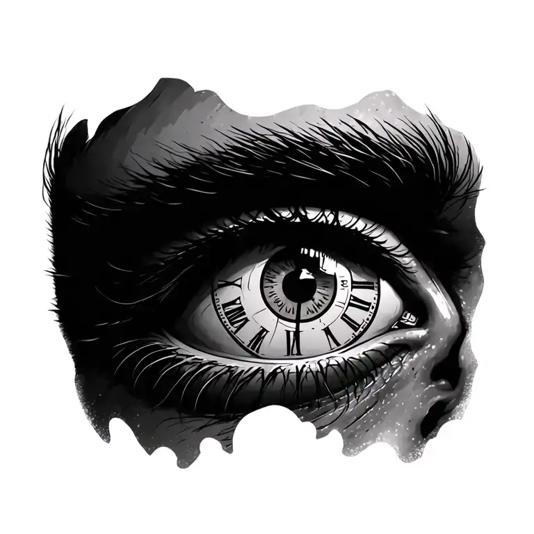Mans Right Eye With A Clock With Roman Numbers In The Pupill