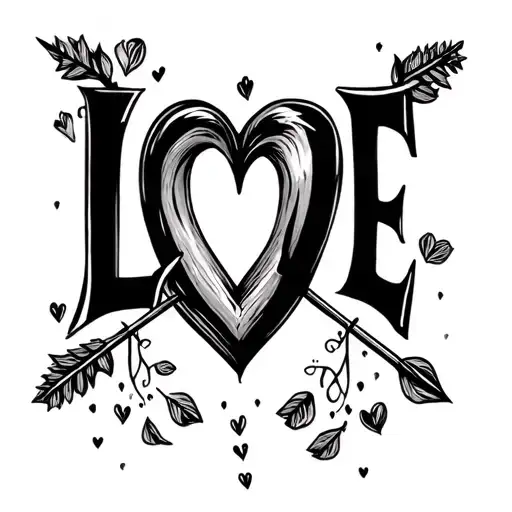 Love Lyrics A Heart And Arc With Arrow Between The Letters