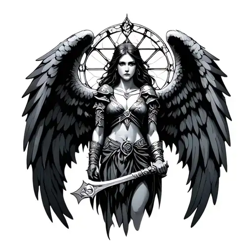 Warrior Angel With Gothic Stained Glass Background