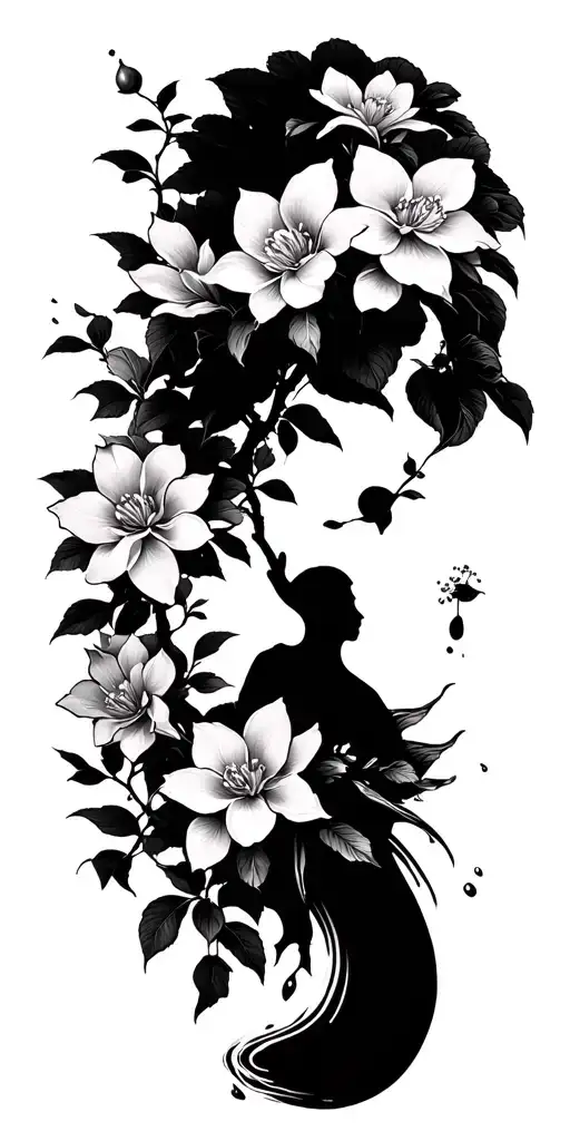 Cherry Blossom Tree With Gardenia Flowers And Water Bearer