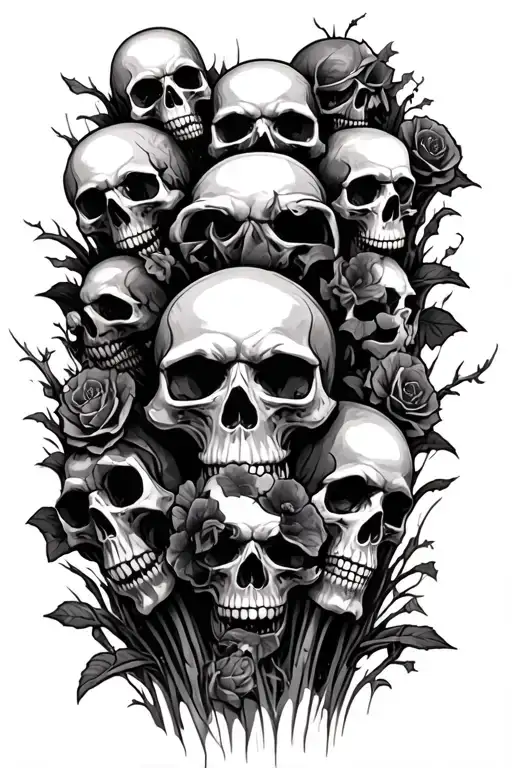 Graveyard Scene Featuring Skulls