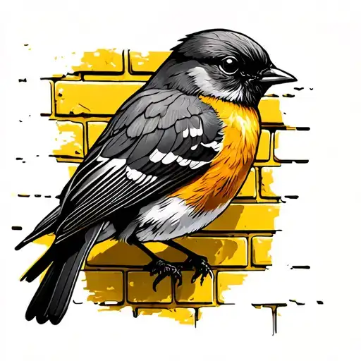 Yellow Brick Wall With A Robin