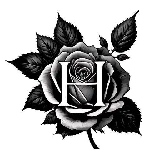Rose With Petals Forming Letters Hh In The Middle