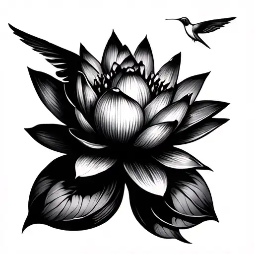 Hummingbird Fades Over The Lotus Flower