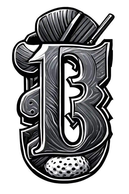 Number 13 Designed With Golf Club Snd Fidhing Hooks