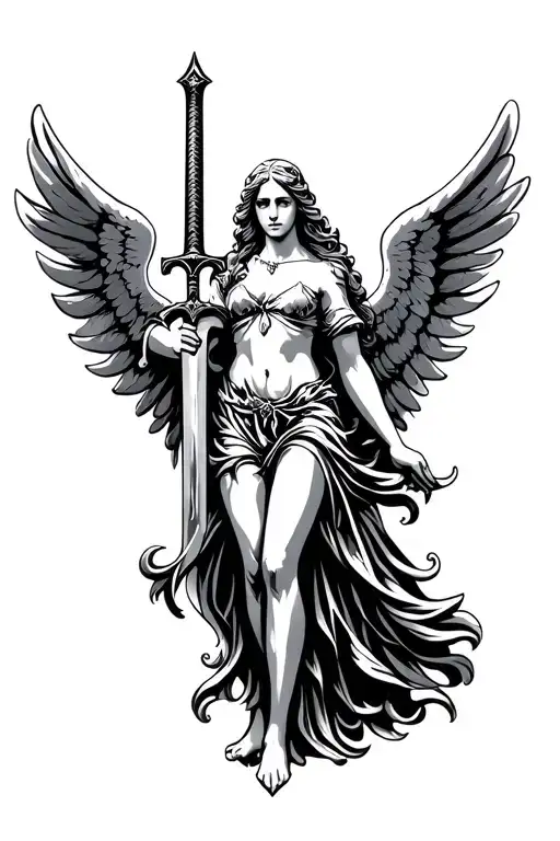 Script Font Angel Holding A Sword