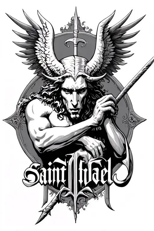 Script Font Saint Michael Killing Lucifer
