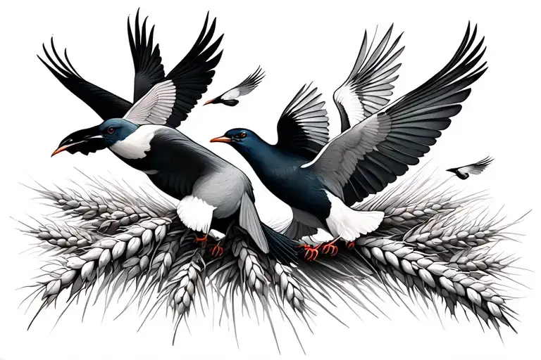 Cross Wheat And Flight Of Birds