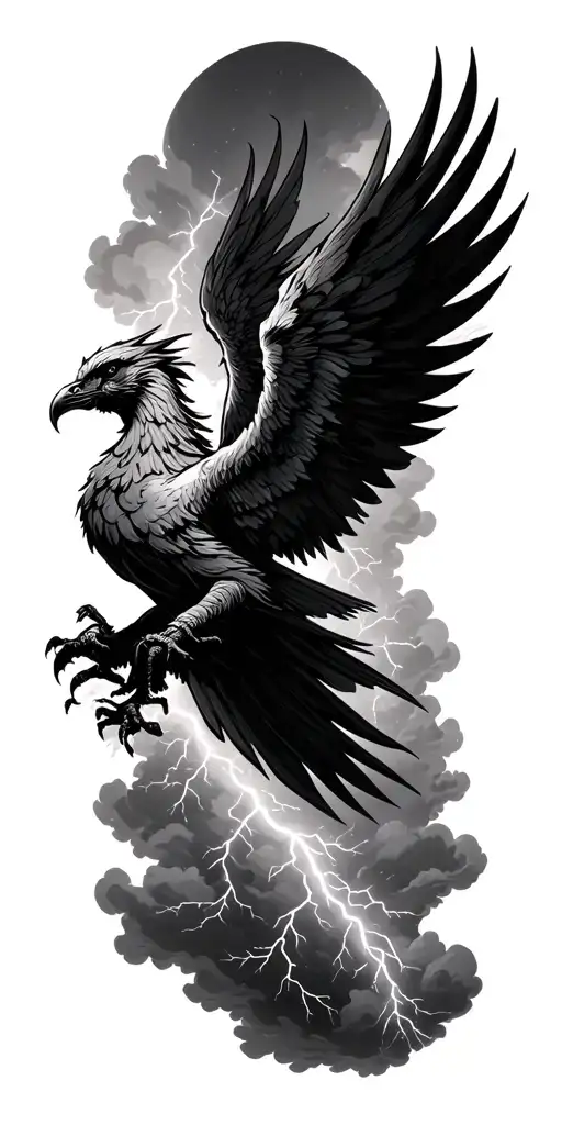 Tornado And Lightning Storm With A Phoenix Rising Phoenix Bird