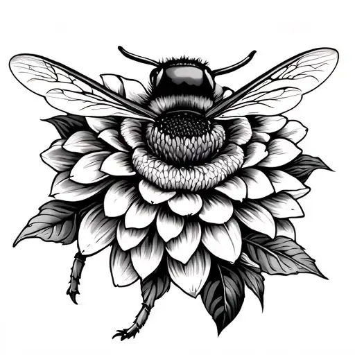Honey Bee Tattoo With A Dahlia