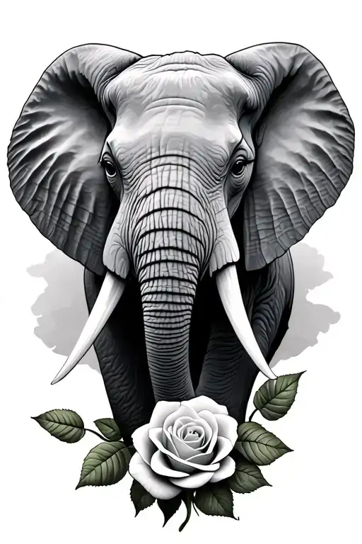 Side Profile Of Elephant Head With One Rose No Stem