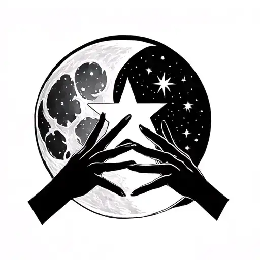 Hands Intertwined In A Full Moon And A Sparkling Star