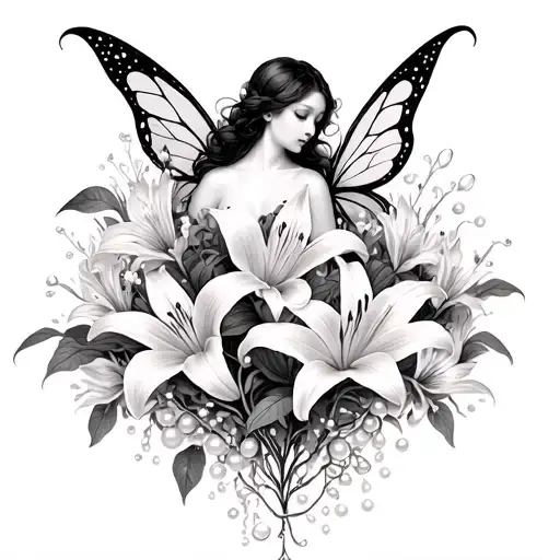 5-6 Lilies A Fairy Hidden Within Flowers Pearls Vines Flowing From Flowers Feminine