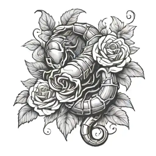 Scorpion With Roses Wrapped And Pumpkins