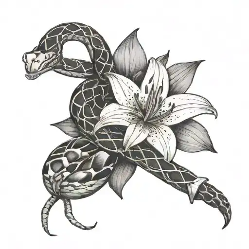 Snake Wrapped Around A Lilly Flower