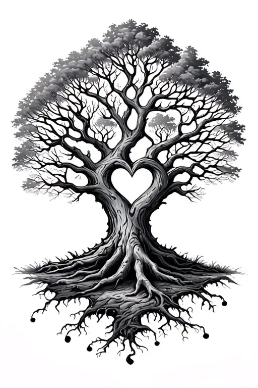 Tree If Life With A Heart Shape Formed In The Bark On The Center Of The Tree Base