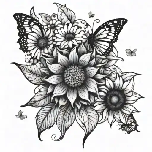 Mandala With Sunflowers And Butterflies Surrounding