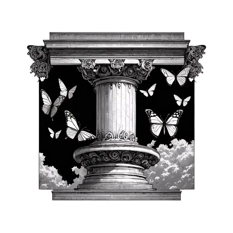 Two Tier Italian Pillar With Butterflies Flying Around It