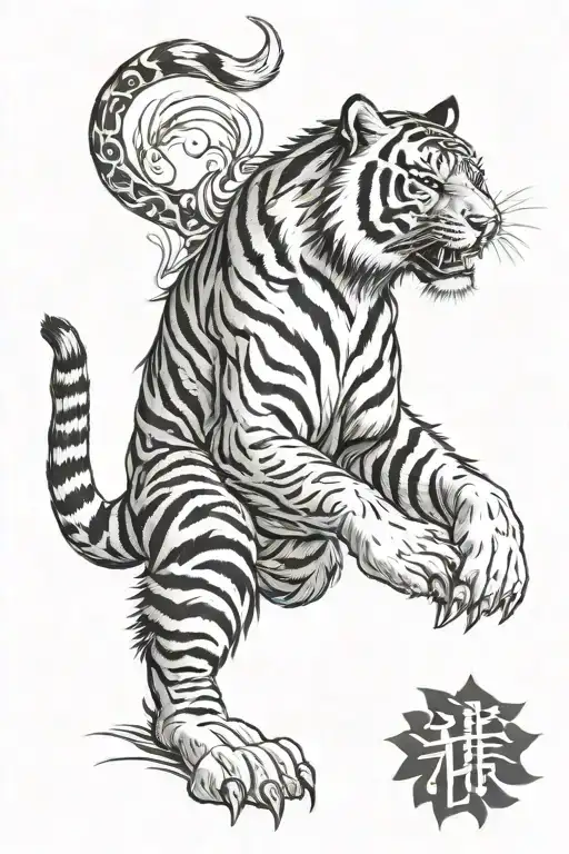 Tiger With Paws Japanese Style