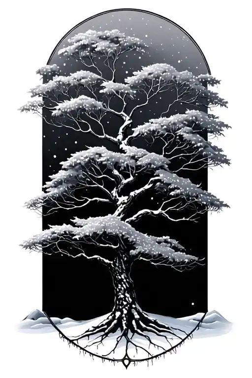 Minimalist Tree Of Life Under Snow