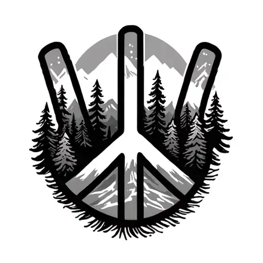 Peace Sign Made In To Pacific Northwest Mountains And Pine Trees