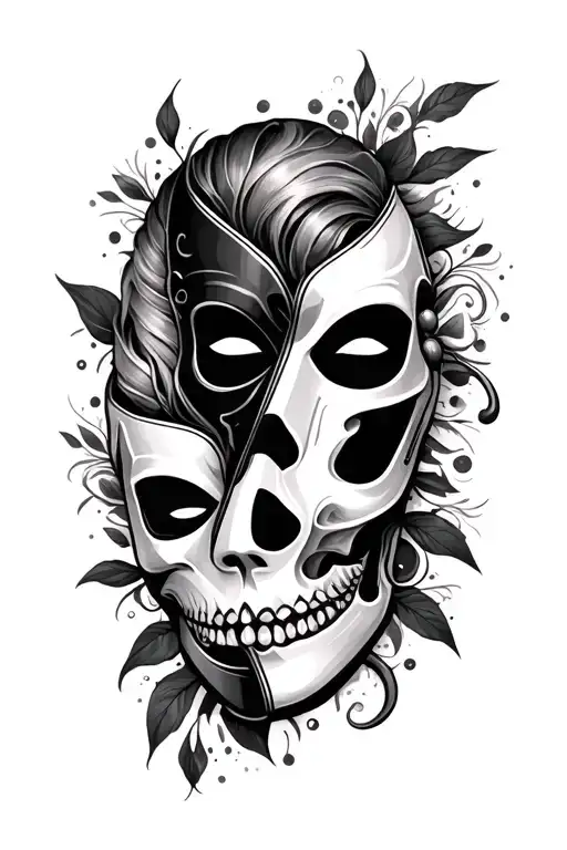 Tatto With Different Types Of Masks And Small Lettering