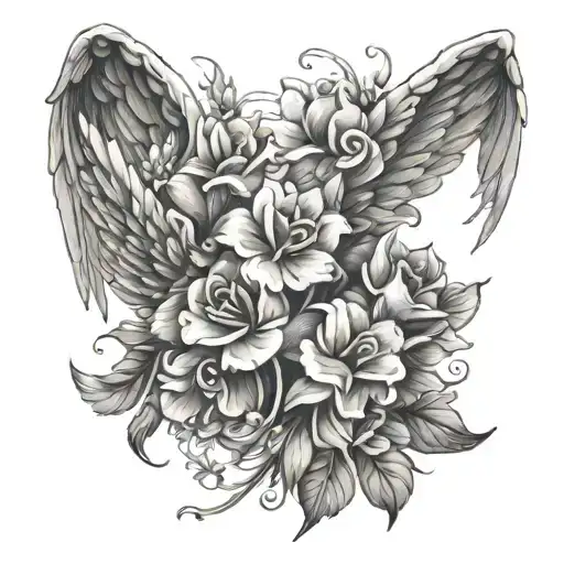Angel Wings With Flowers Intertwined