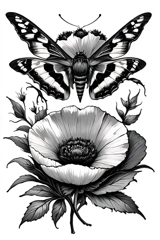 Moth And Wild Poppy Flower