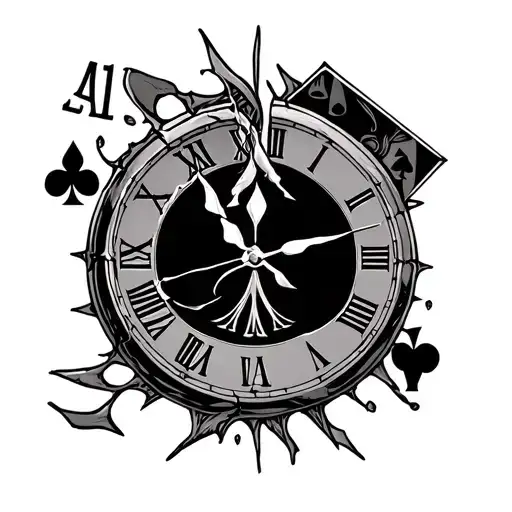 Broken Clock With Ace Of Spades And Samari