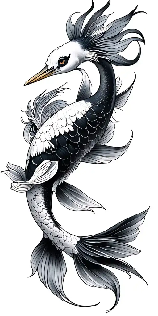 Japanese Crane And Koi Fish Transforming
