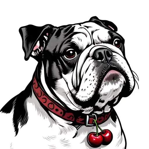 Bulldog Wearing Cherry Choker
