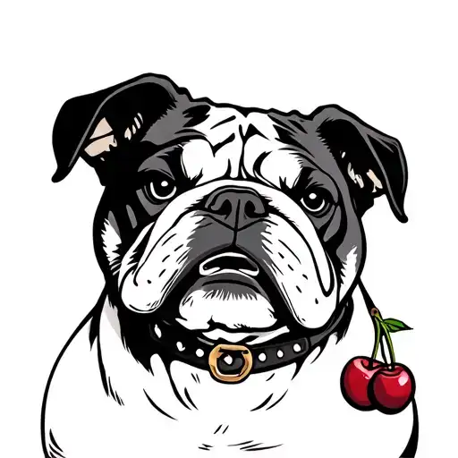 Angry Bulldog Wearing Cherry Choker