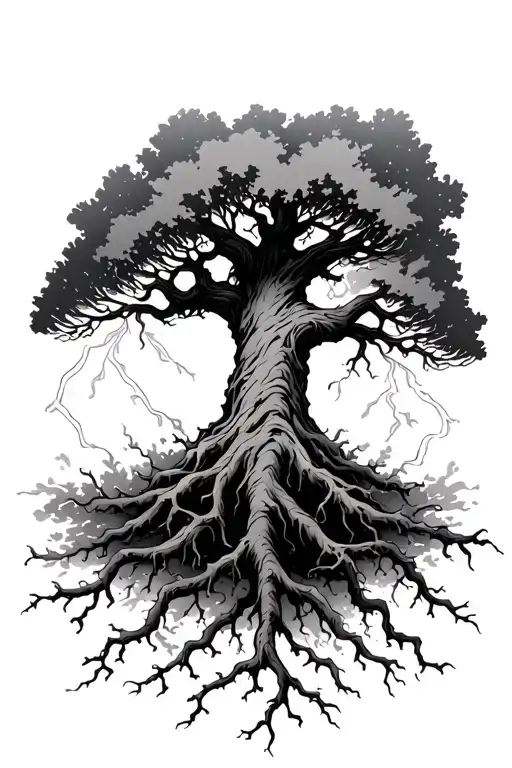 Bendy Tree With Roots Being Hit By Lighting