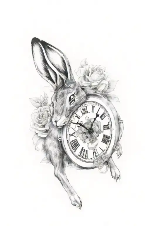 Hare With Huge Pocket Watch Surrounded By Roses