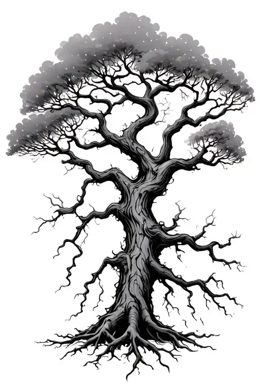 Bent Tree With Roots Being Hit By Lighting