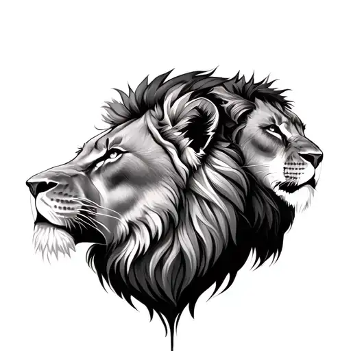 Lion And Lioness Protecting Her