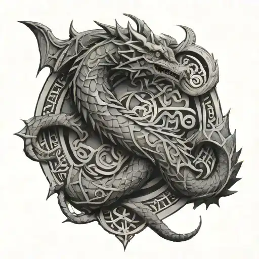 Dragon And Norse Runes