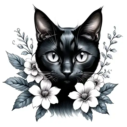 Black Cat With Flowers