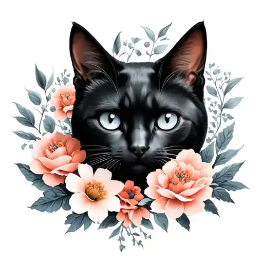 Black Cat With Flowers