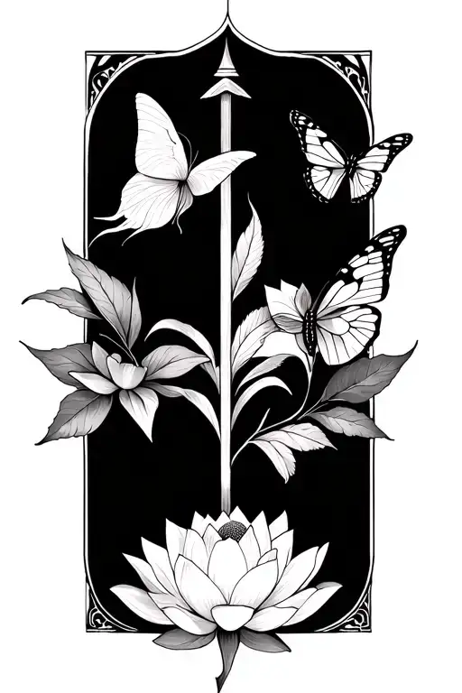 Sagittarius Sign With Lotus Flower And Butterfly