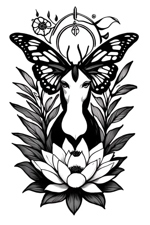 Sagittarius Birth Symbol With Lotus Flower And Butterfly