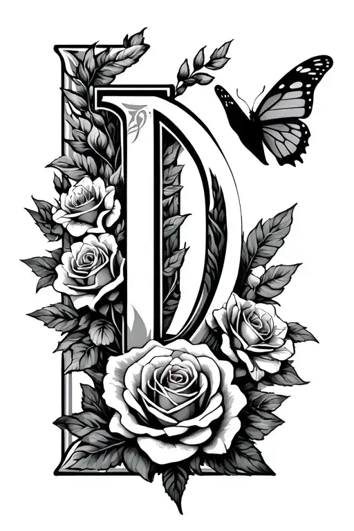 Sagittarius Birth Symbol With Roses Flower And Butterfly Letter D