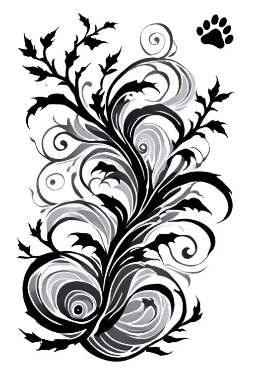 Waves And Vines And Paw Prints