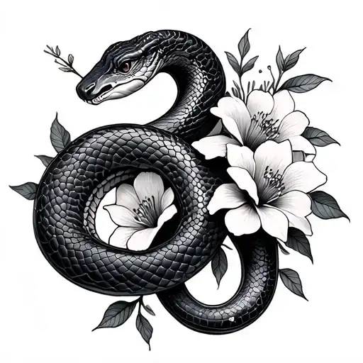 Snake With Detailed Flowers Intertwined